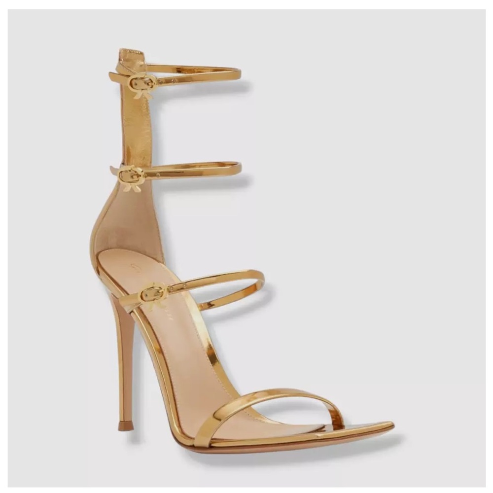 Gianvito Rossi Women's Gold Uptown Metallic Triple-Buckle Sandal Shoe